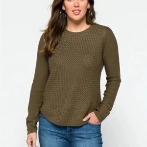 Lety & Me Army Olive Green Josey Elbow Patch Sweater - small